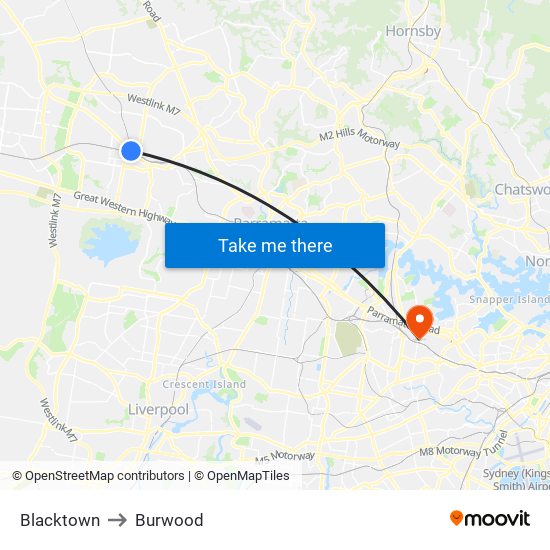 Blacktown to Burwood map