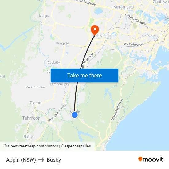 Appin (NSW) to Busby map