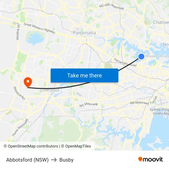 Abbotsford (NSW) to Busby map