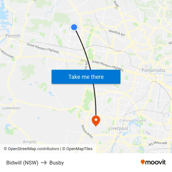 Bidwill (NSW) to Busby map