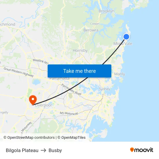 Bilgola Plateau to Busby map