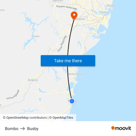 Bombo to Busby map