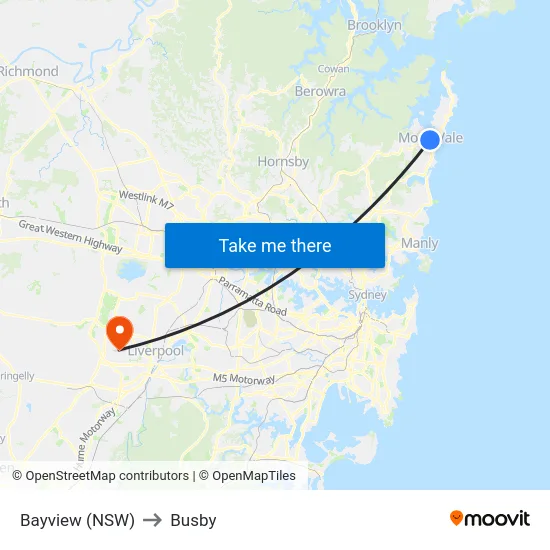 Bayview (NSW) to Busby map