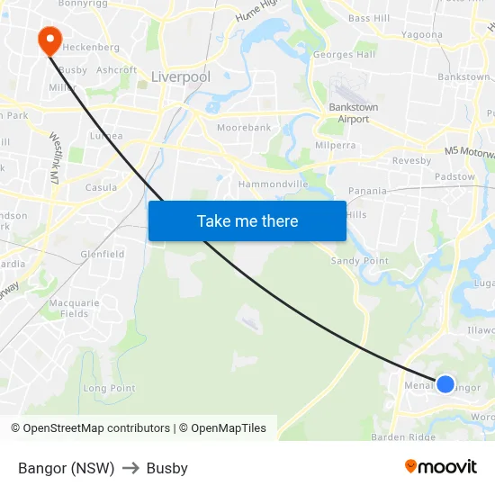 Bangor (NSW) to Busby map