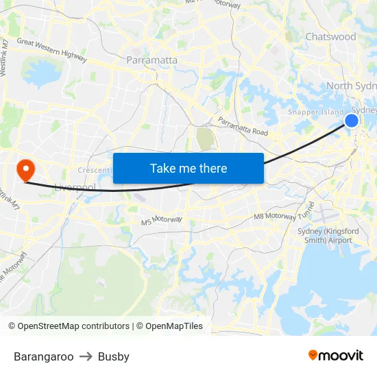 Barangaroo to Busby map