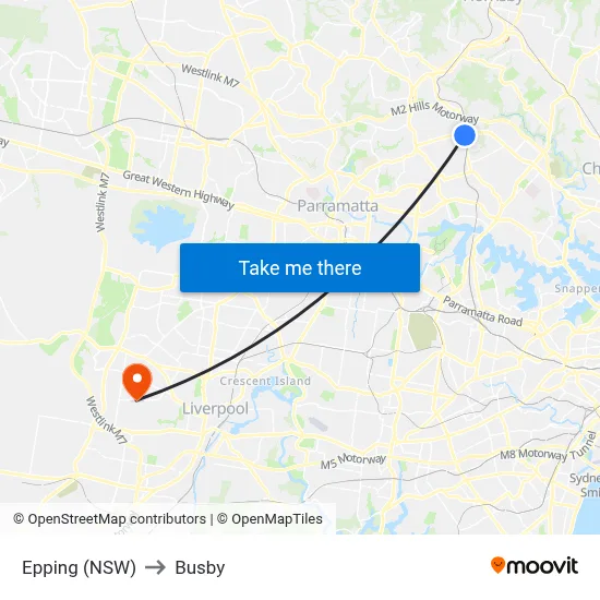 Epping (NSW) to Busby map