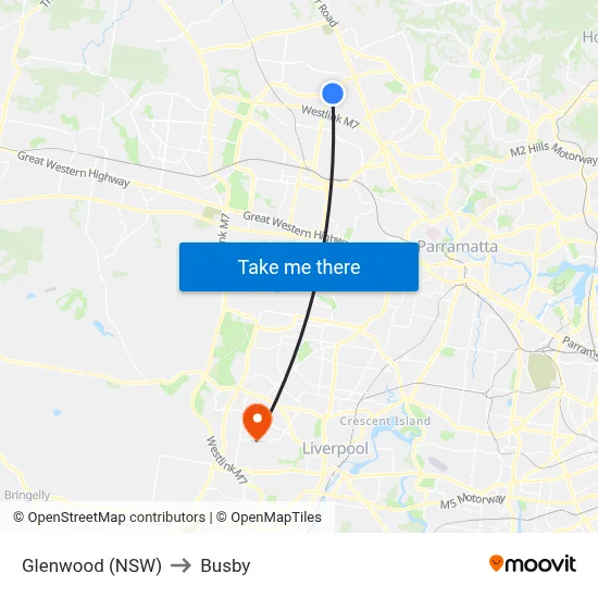Glenwood (NSW) to Busby map