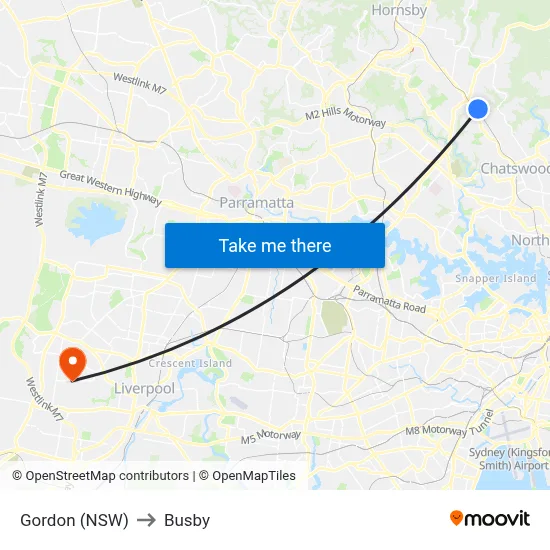 Gordon (NSW) to Busby map