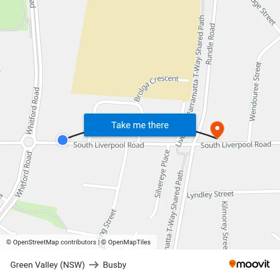 Green Valley (NSW) to Busby map