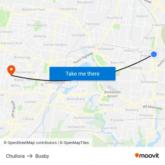 Chullora to Busby map