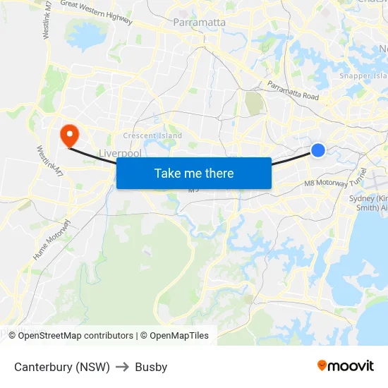Canterbury (NSW) to Busby map