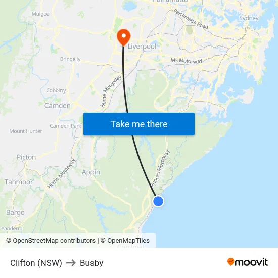 Clifton (NSW) to Busby map