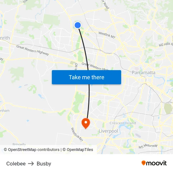 Colebee to Busby map