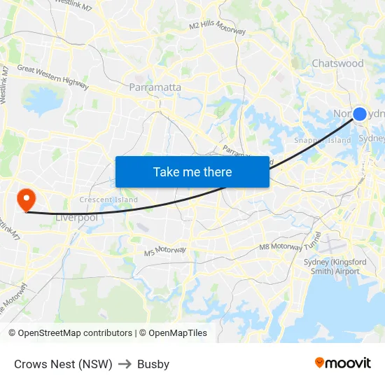 Crows Nest (NSW) to Busby map