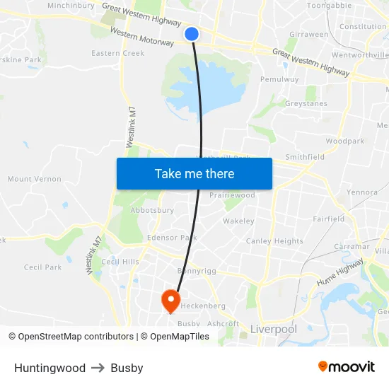 Huntingwood to Busby map