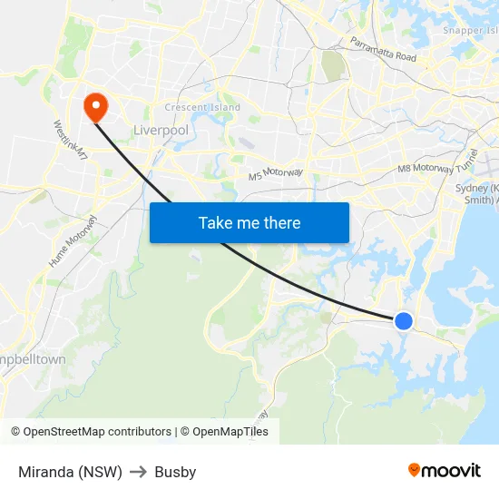 Miranda (NSW) to Busby map