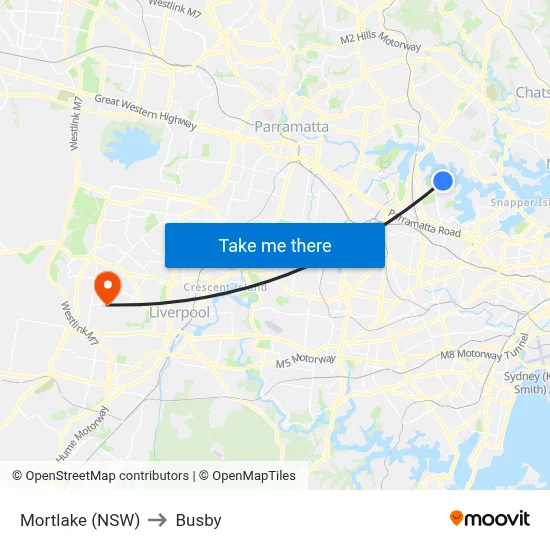 Mortlake (NSW) to Busby map