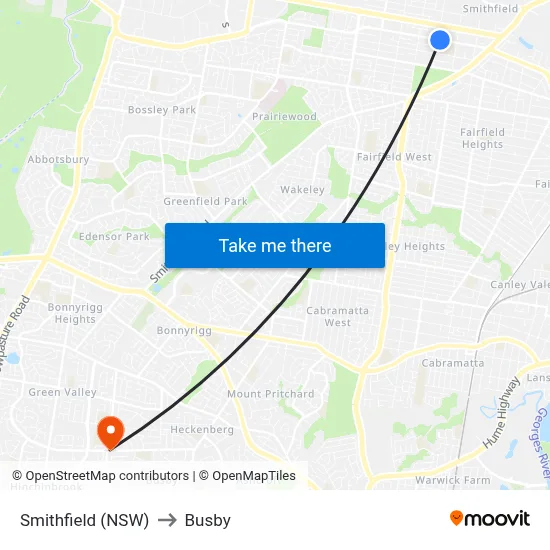 Smithfield (NSW) to Busby map