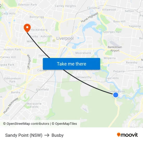 Sandy Point (NSW) to Busby map