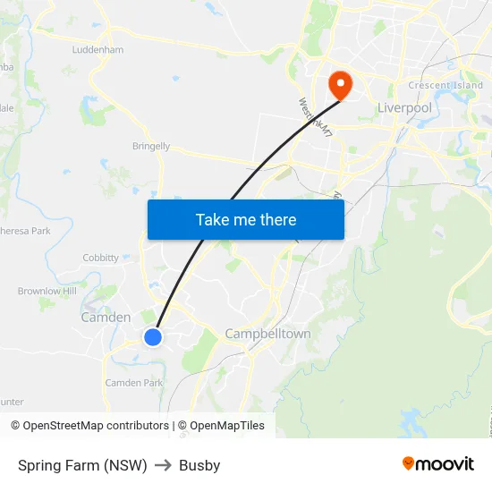 Spring Farm (NSW) to Busby map
