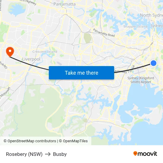 Rosebery (NSW) to Busby map