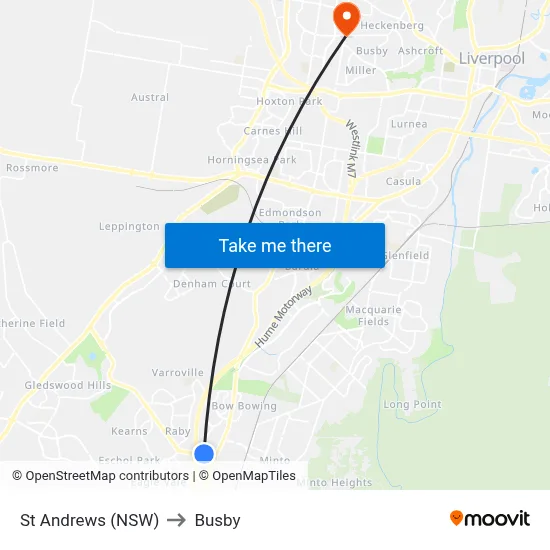 St Andrews (NSW) to Busby map