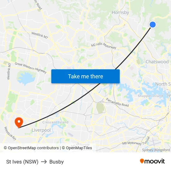St Ives (NSW) to Busby map