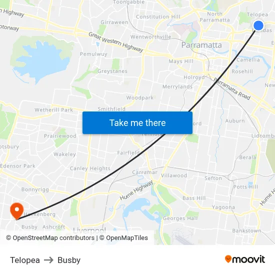 Telopea to Busby map
