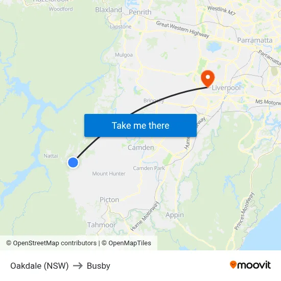 Oakdale (NSW) to Busby map