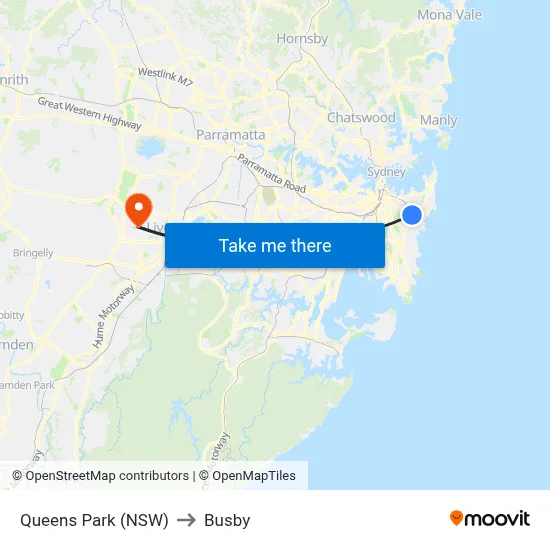 Queens Park (NSW) to Busby map