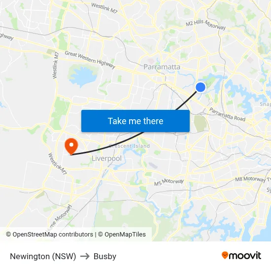 Newington (NSW) to Busby map
