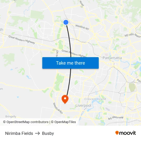 Nirimba Fields to Busby map