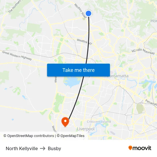 North Kellyville to Busby map