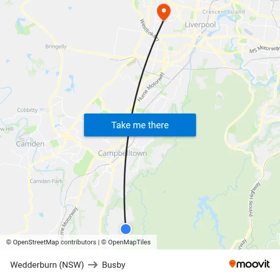 Wedderburn (NSW) to Busby map
