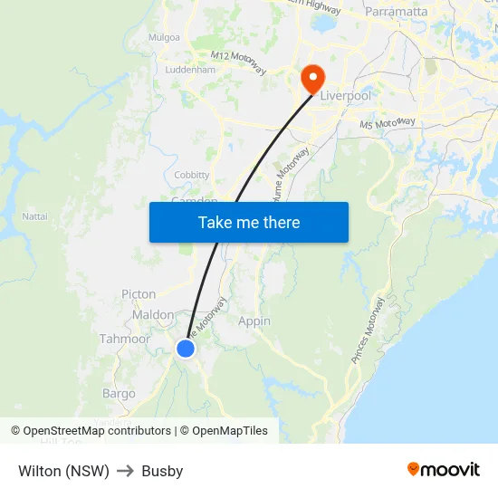 Wilton (NSW) to Busby map