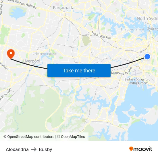 Alexandria to Busby map