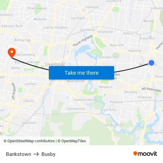 Bankstown to Busby map