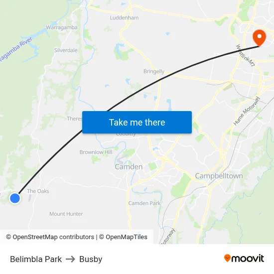Belimbla Park to Busby map