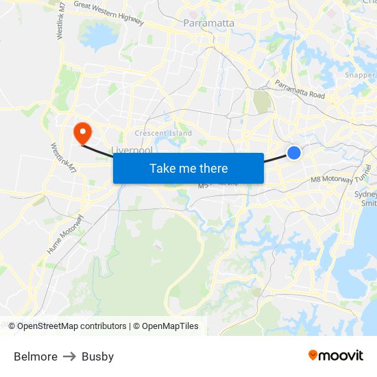 Belmore to Busby map