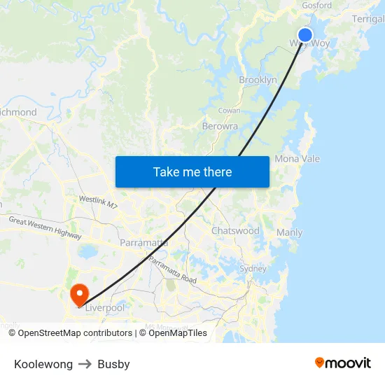Koolewong to Busby map