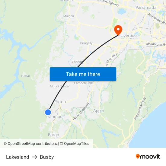 Lakesland to Busby map