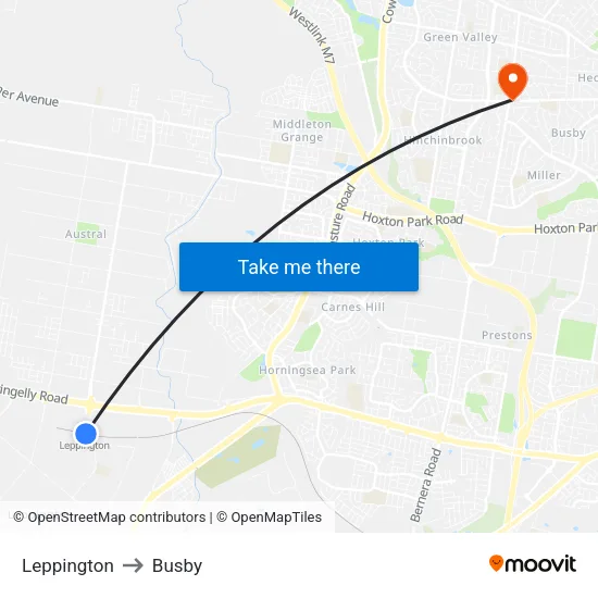 Leppington to Busby map