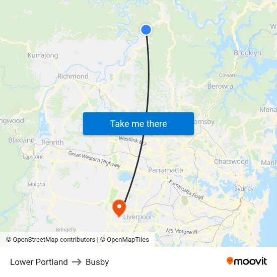 Lower Portland to Busby map