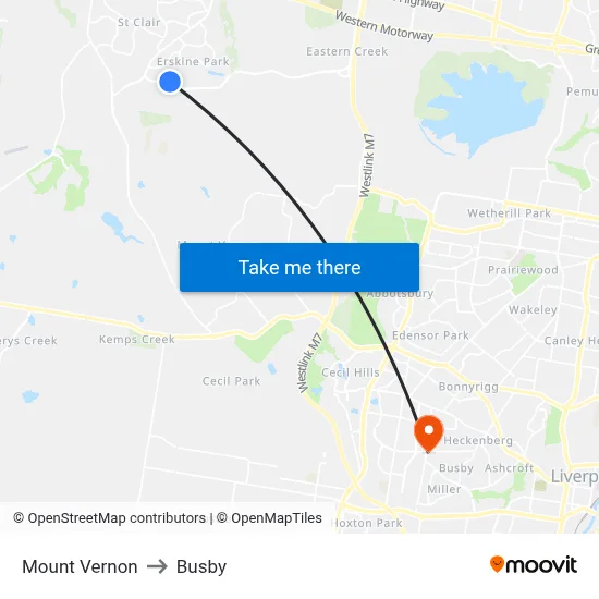 Mount Vernon to Busby map