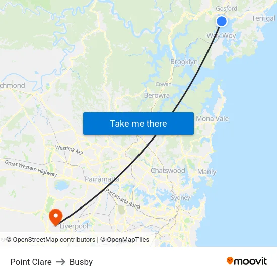 Point Clare to Busby map