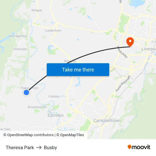 Theresa Park to Busby map
