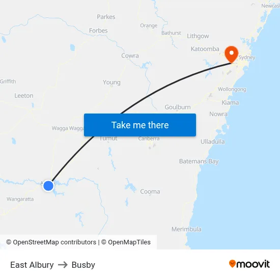 East Albury to Busby map