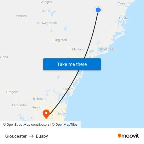 Gloucester to Busby map
