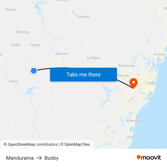 Mandurama to Busby map