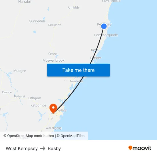 West Kempsey to Busby map
